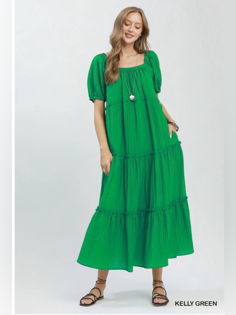 Umgee Textured Tiered Midi Dress 💚✨🛍️